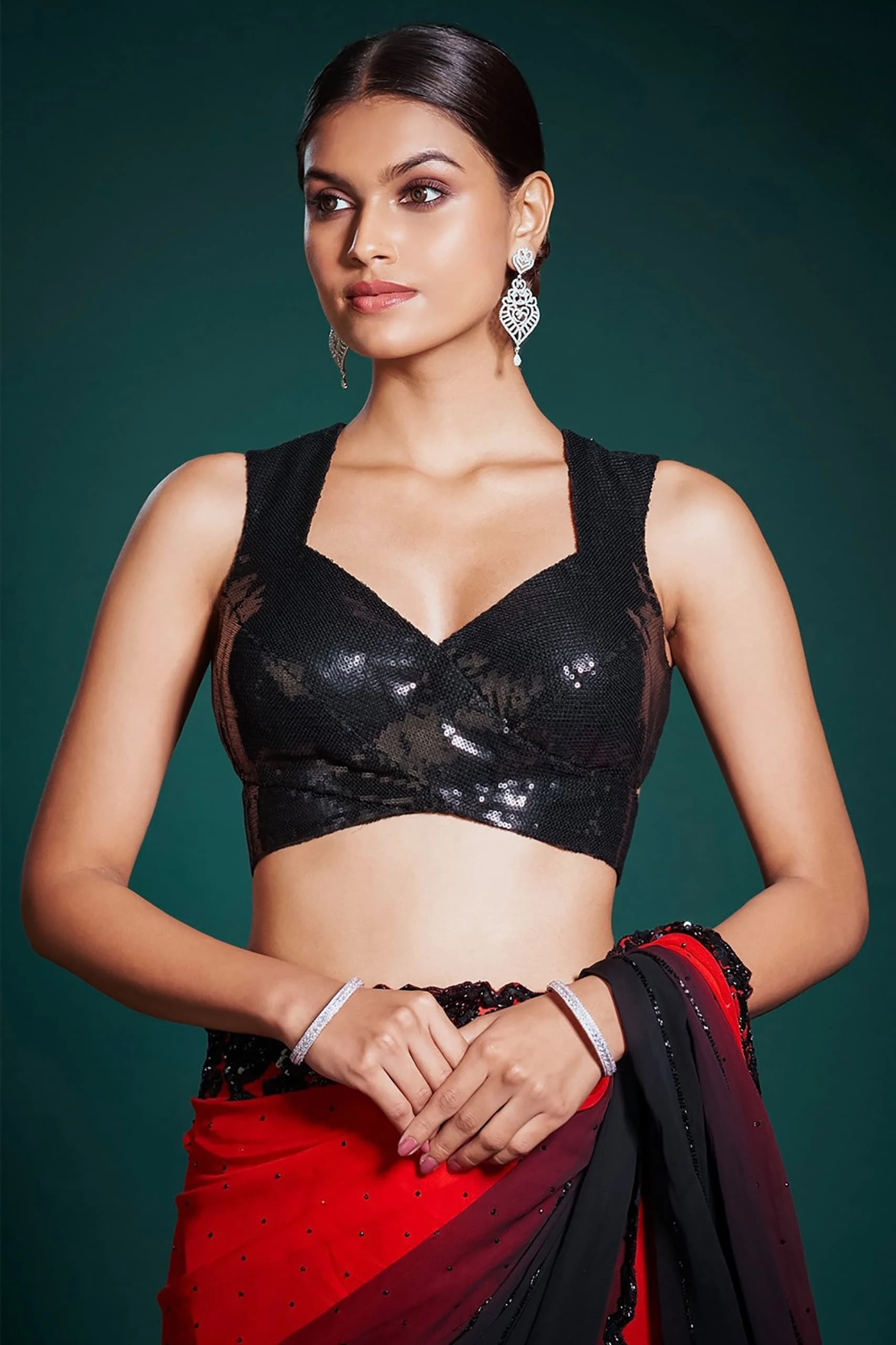 Vardan Ethnic Red & Black Saree Georgette Peding Wholesale Fancy Saree — Wholesale Sarees, MPA wholesale from Surat - Gallery Image 2